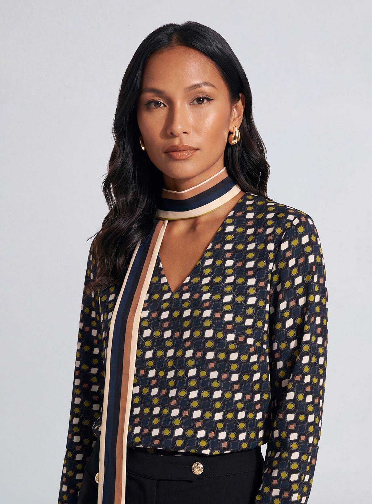 PRINCIPLES Fluid Geo Printed Scarf Detail Blouse 18 - Image 2